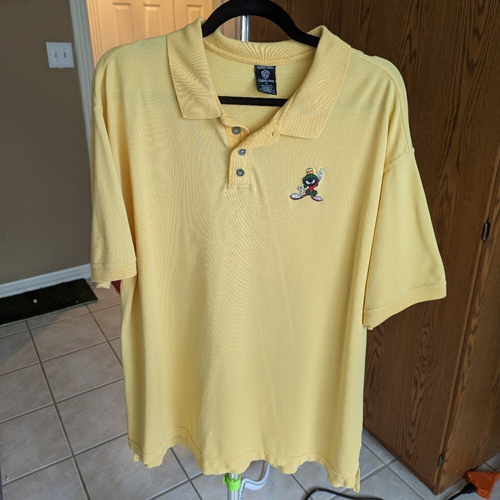 Warner Brothers Studio Store Size XL Marvin the Martian Polo Shirt Yellow EUC